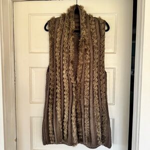 Lisa International Faux Fur Knit Vest Warm Cozy Flattering Brown